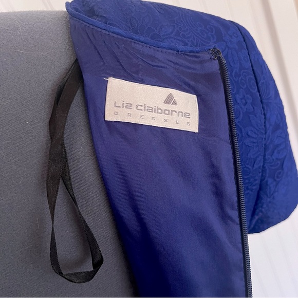 Vintage Royal Blue Silk Mini Dress Scoop Neck Floral Brocade Textured Size 10 - Picture 11 of 12